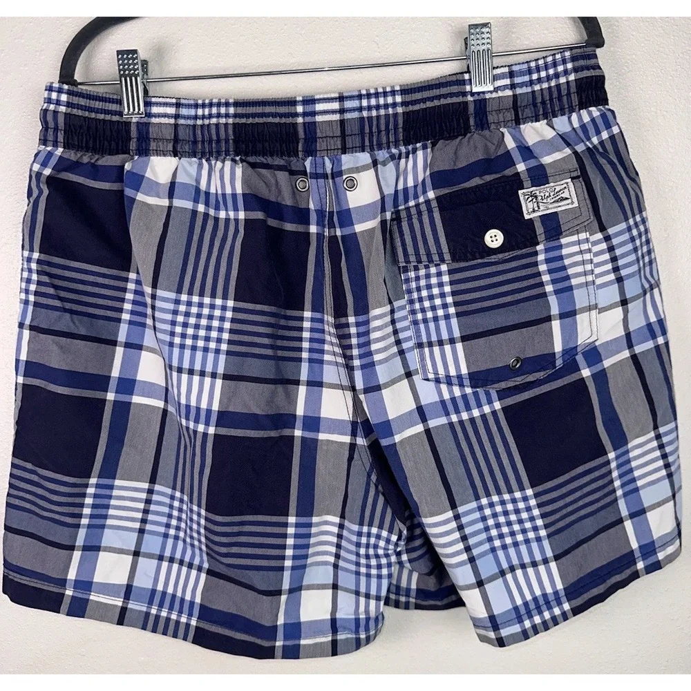 Polo Ralph Lauren‎ Swim Trunks XL Blue Plaid Lined 5